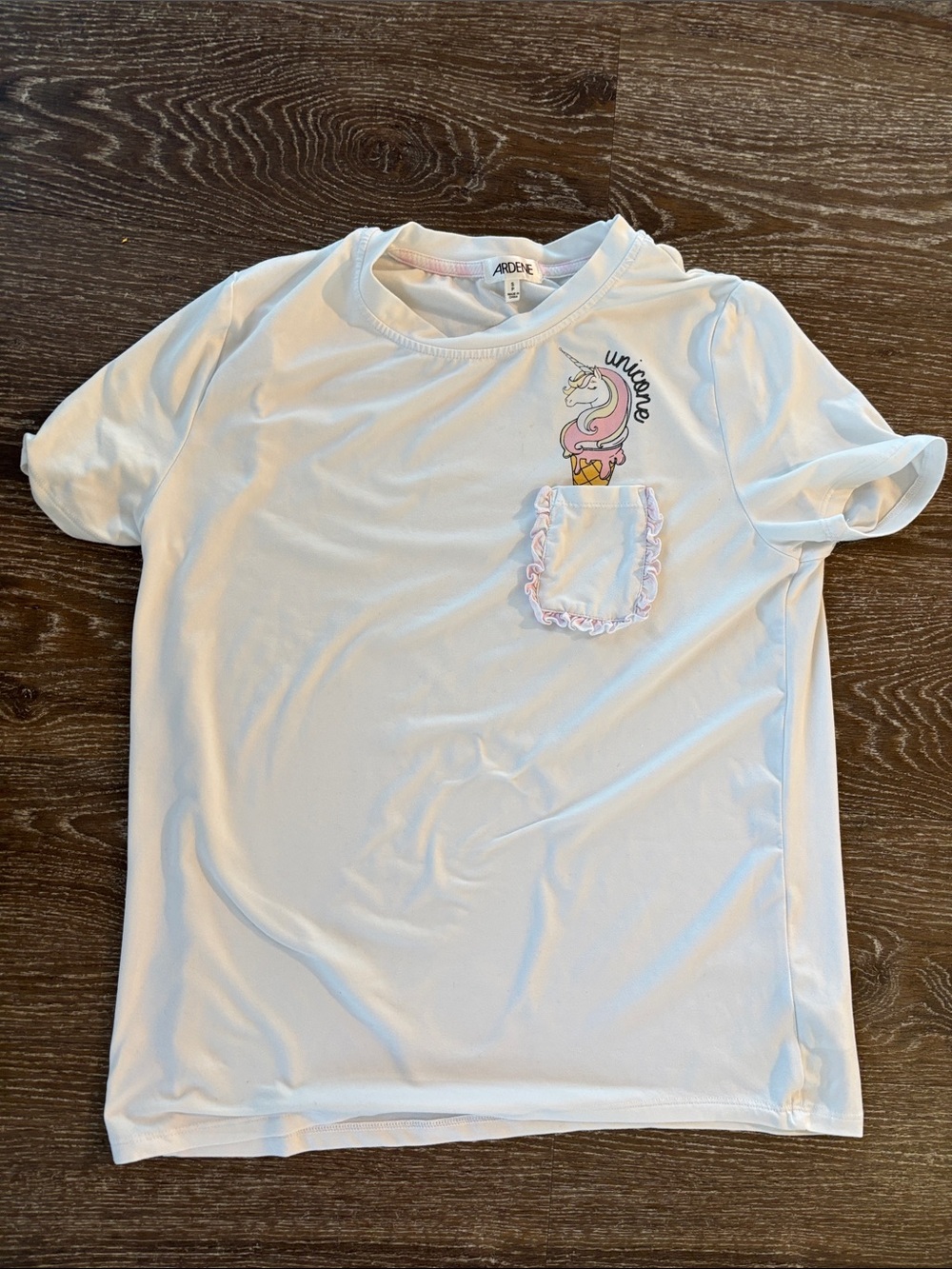 Ardene White Girls' Unicorn Pocket Tee with Pink Accents